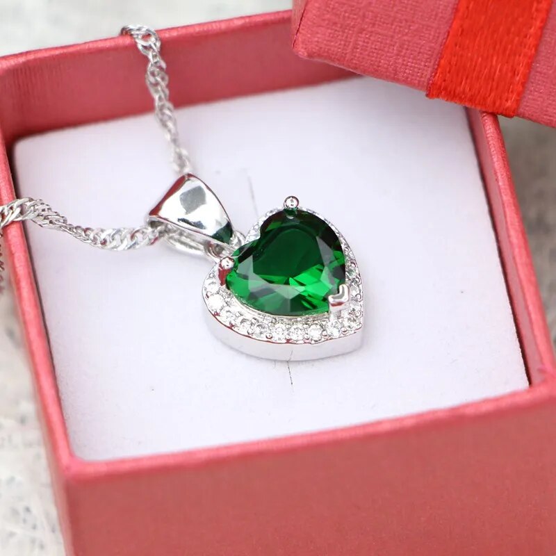 Collier-pendentif-en-forme-de-c-ur-en-zircon-cubique-vert-bijoux-en-argent-925-pour