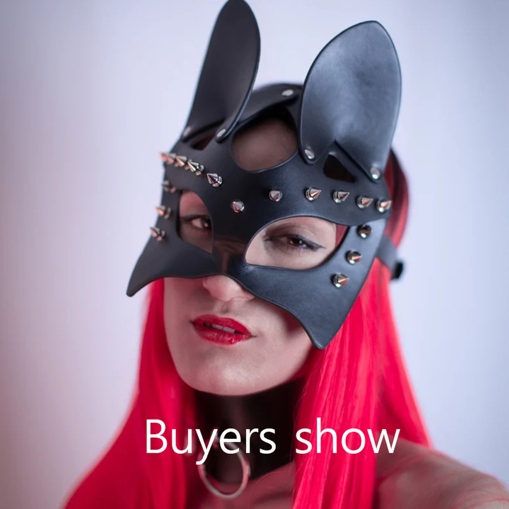 Masque-de-chat-en-cuir-clout-demi-visage-pour-adultes-cosplay-punk-f-te-d-Halloween
