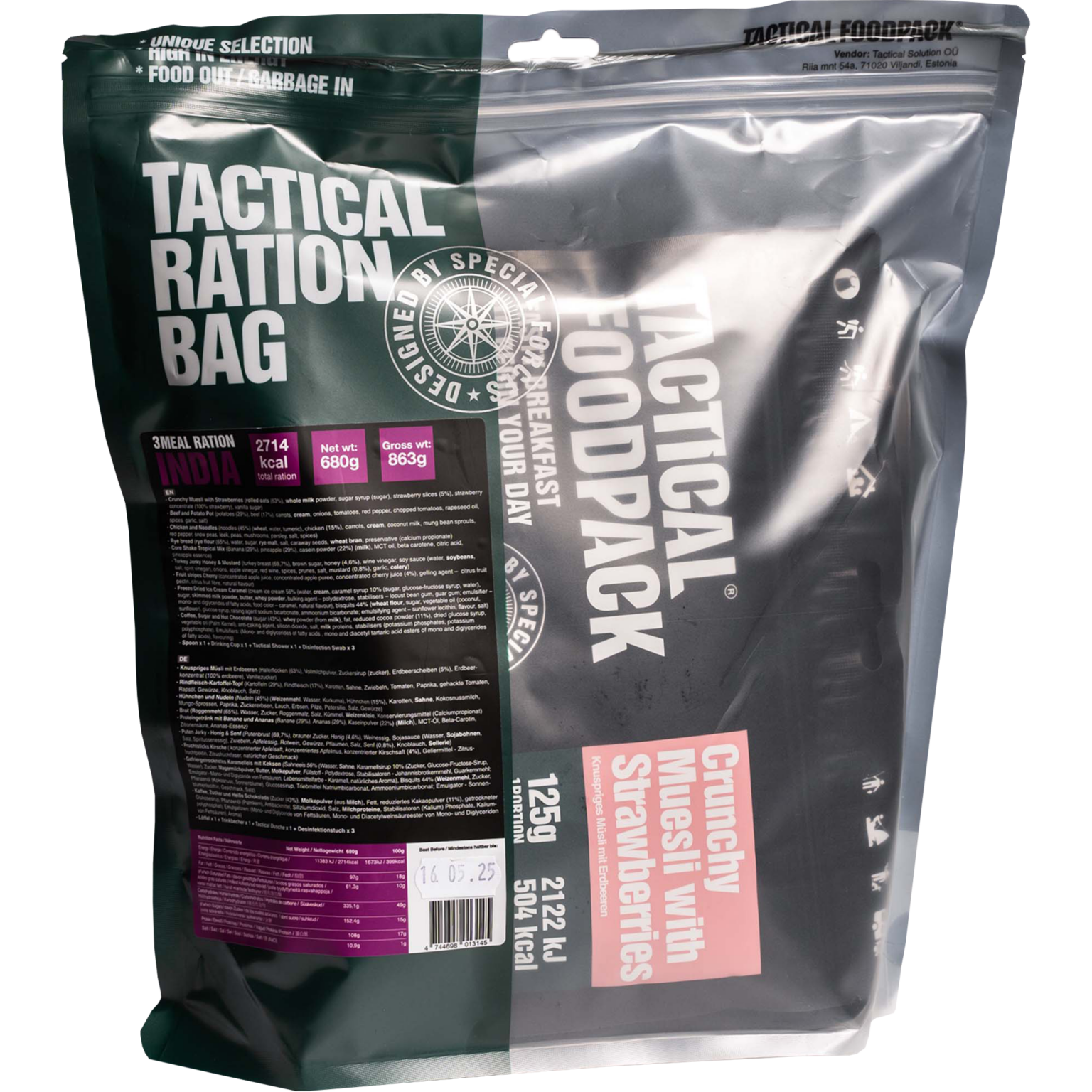 Tactical FoodPackPack India - 3 repas complets pour une journée