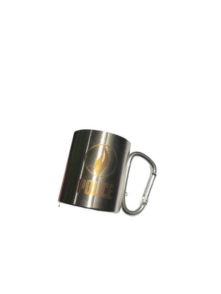 TASSE MÉTALLIQUE AVEC MOUSQUETON et gravure POLICE