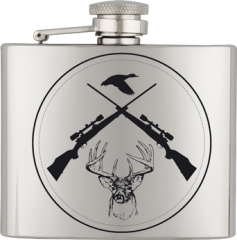 Flasque inox gris métal avec gravure. Capacité: 4 Oz