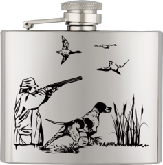 Flasque inox gris métal avec gravure. Capacité: 4 Oz
