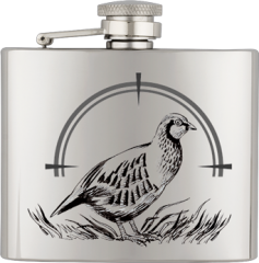 Flasque inox gris métal avec gravure. Capacité: 4 Oz