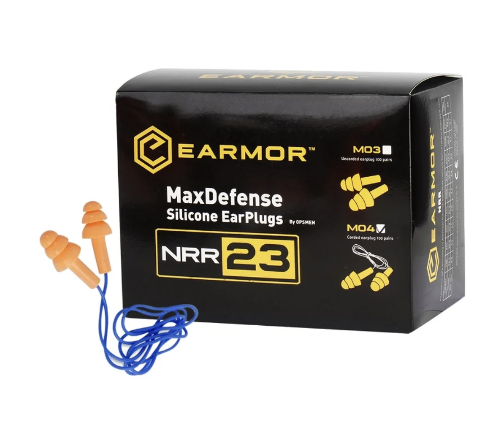 EARMOR MAXDEFENSE SILICONE EARPLUGS M04 BOX 100 PCS