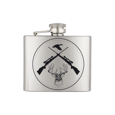 Flasque inox gris métal avec gravure. Capacité: 4 Oz