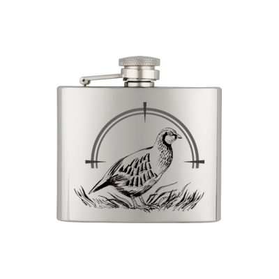 Flasque inox gris métal avec gravure. Capacité: 4 Oz
