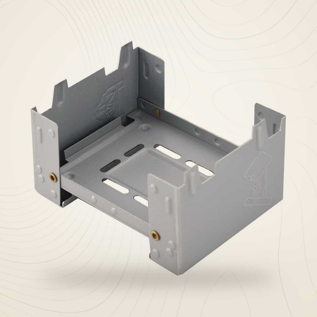 Mini-réchaud de poche pliable en zinc monté, sur fond lin