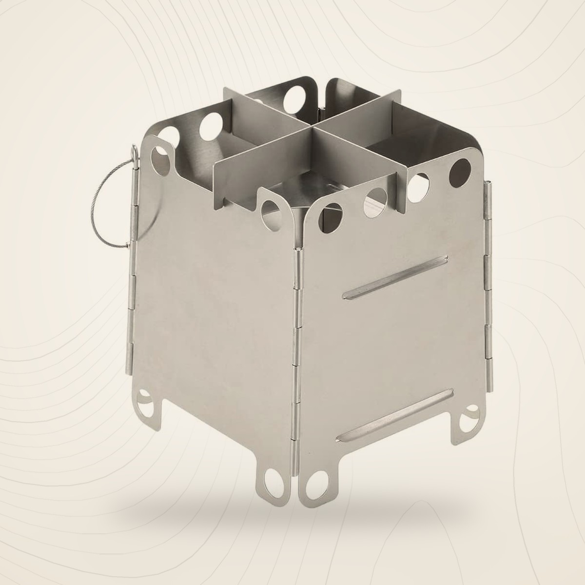Réchaud à bois pliable Lixada en acier inoxydable monté, sur fond lin