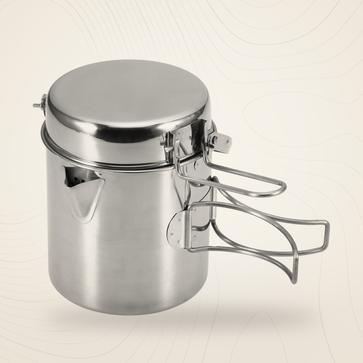 Popote inox 1 L Lixada avec couvercle et poignées pliables, sur fond lin