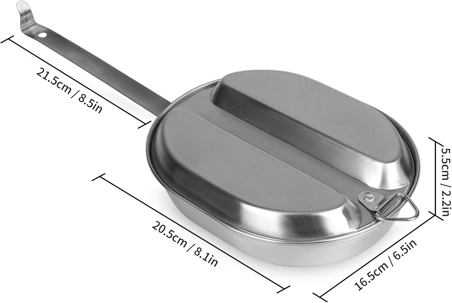 Dimensions de la gamelle militaire en inox indiquées en centimètres