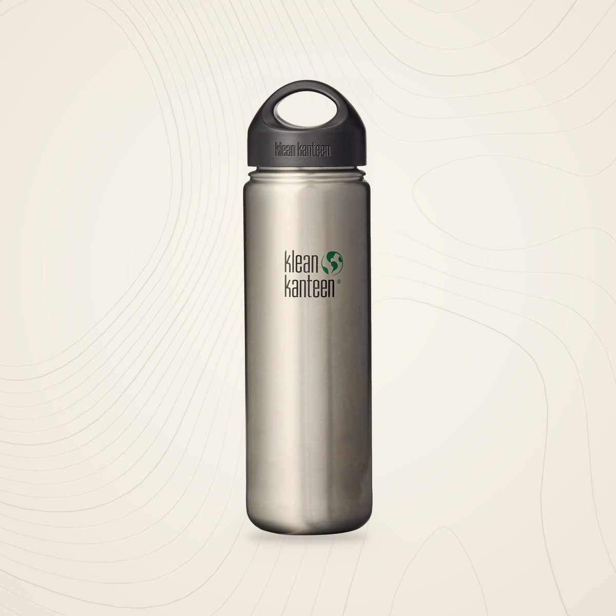 Gourde inox brossé Klean Kanteen Wide avec bouchon Loop Cap noir, sur fond lin