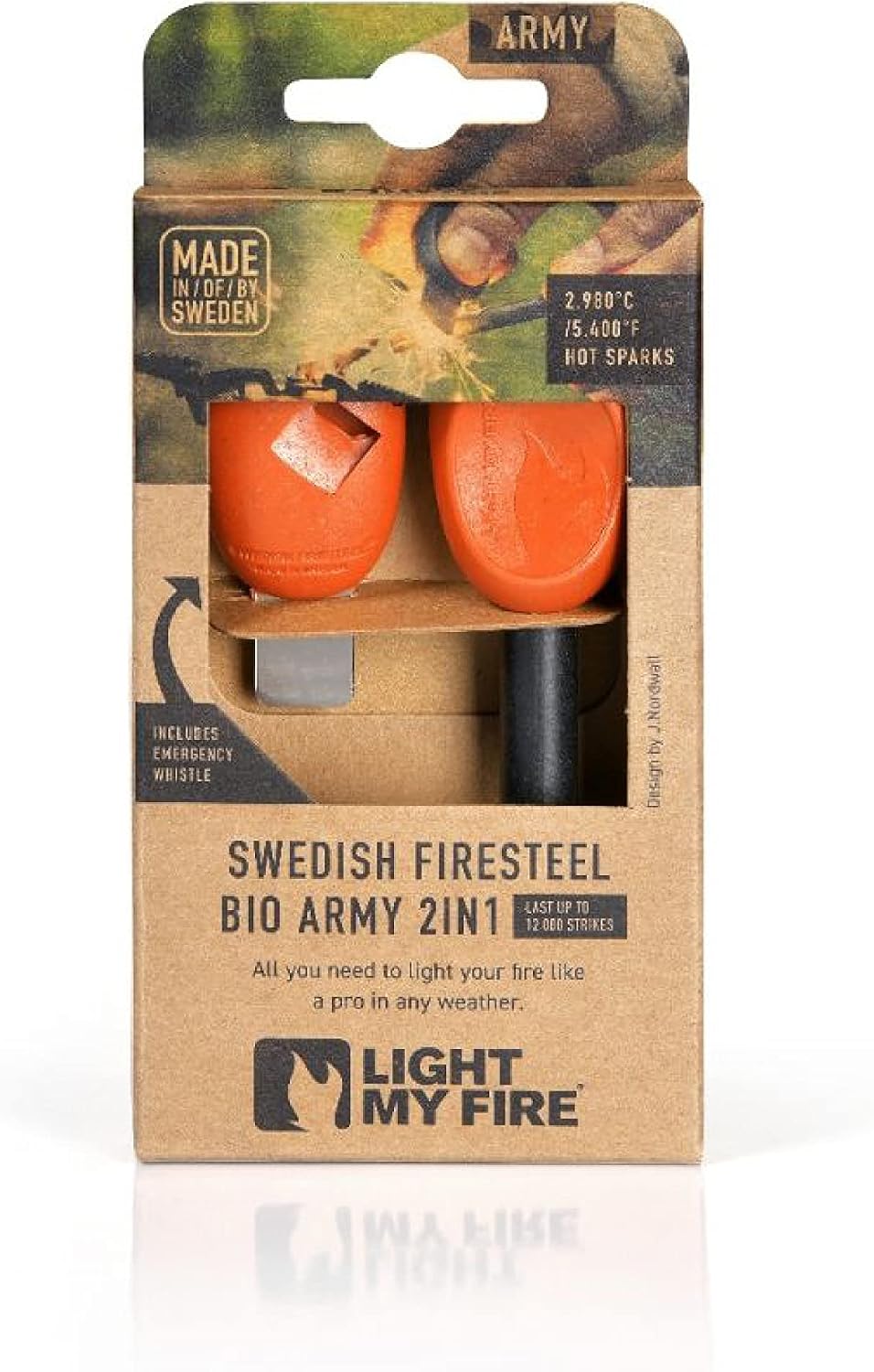 Étui carton de la pierre à feu Light My Fire Swedish FireSteel Bio Army 2in1