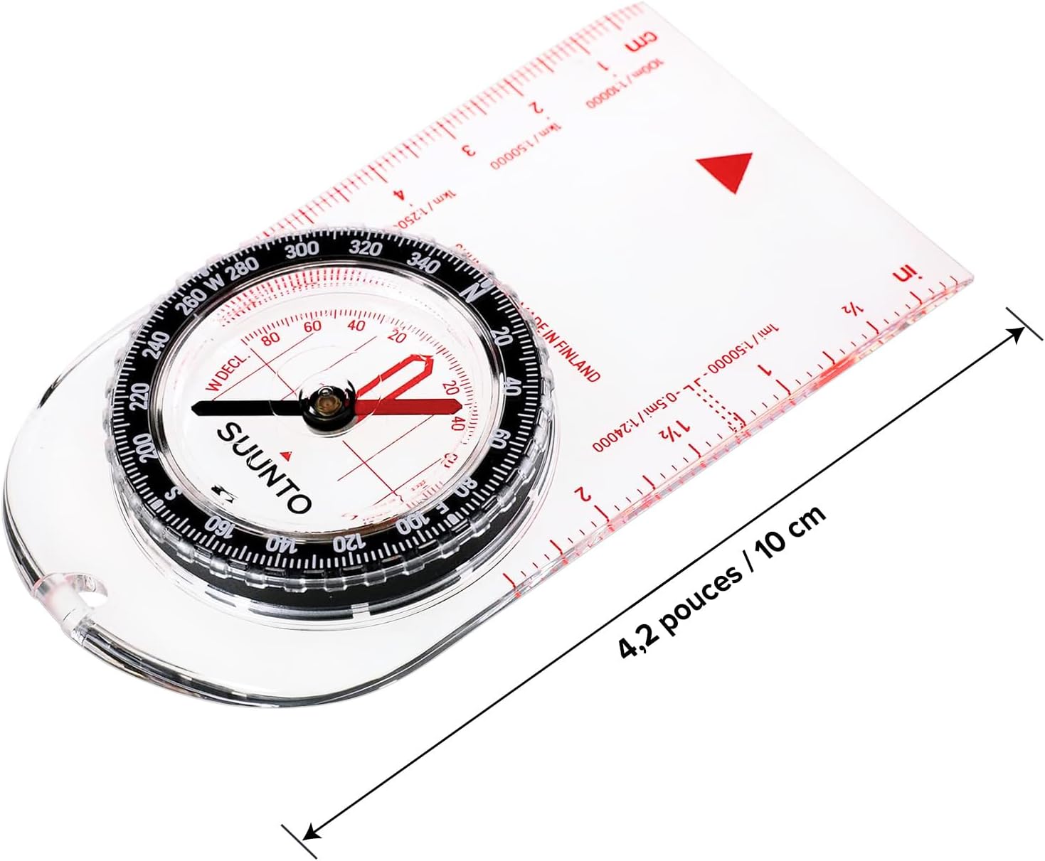 Boussole Suunto A-10 avec sa cote de longueur, 10 cm