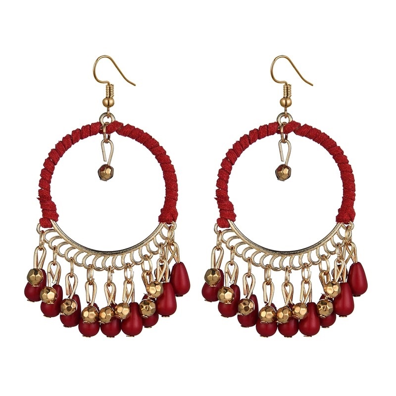 boucles doreilles rouge tissue et pampilles