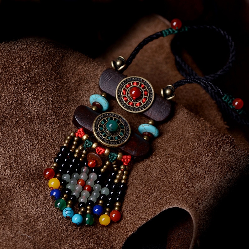Collier long ethnique Tibétain en perles et bois