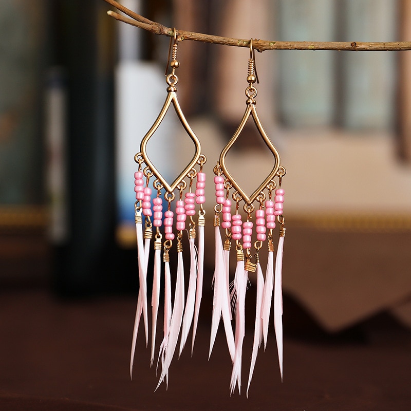 Boucles d'Oreilles Pendantes Femme Argent Plumes