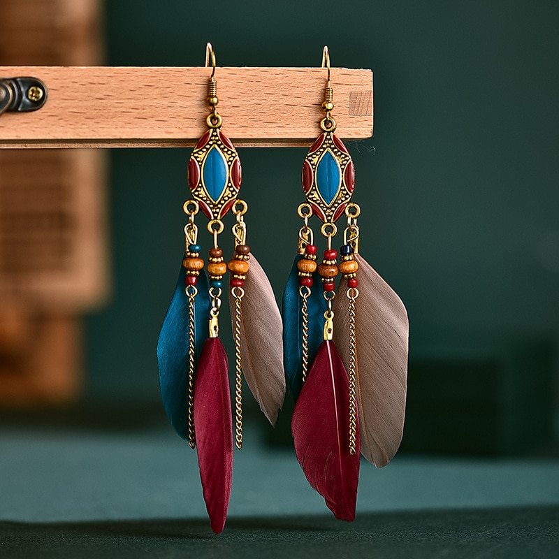 Boucles-d-oreilles-ethniques-pendantes-pour-femmes-bijou-boh-me-en-m-tal-Long-pompon-bijoux