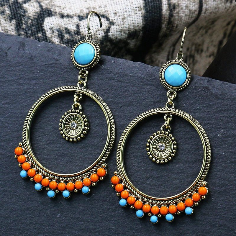 Boucles-d-oreilles-rondes-en-alliage-ethnique-pour-femmes-perles-Orange-goutte-d-eau-bijoux-Vintage
