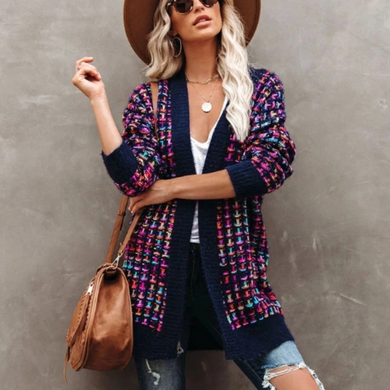 Cardigan long a carreau