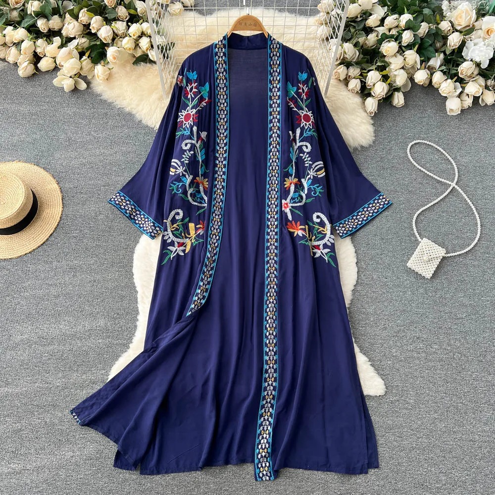 cardigan long bleu