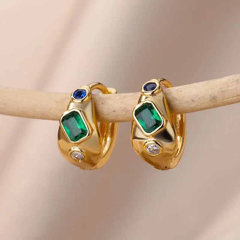 Boucles d oreilles géometrique zircon vert