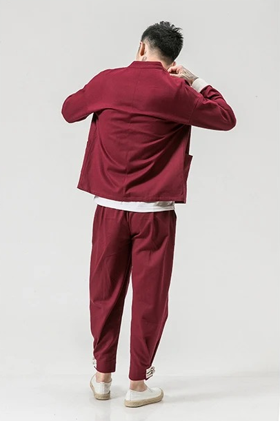 veste et pantalon hanfu rouge homme