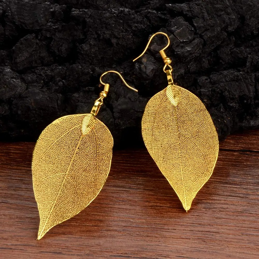 Boucles d oreilles  longue feuille naturelle