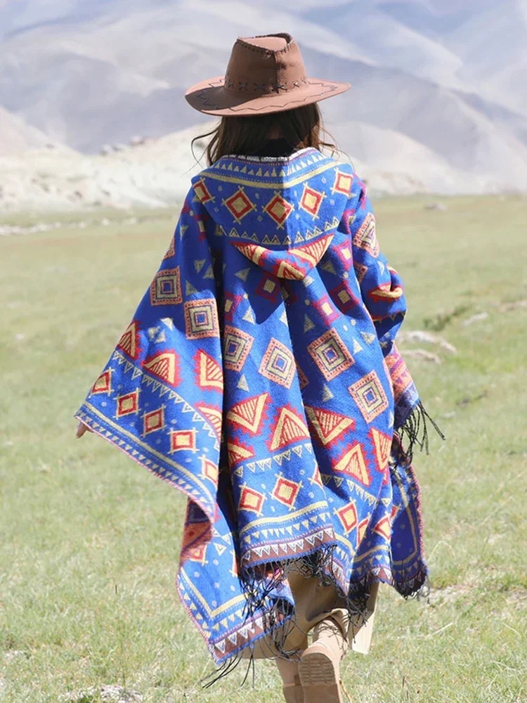 Poncho bleu boheme