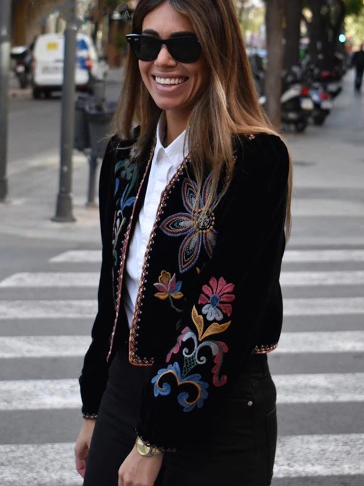 Veste boheme velours florale