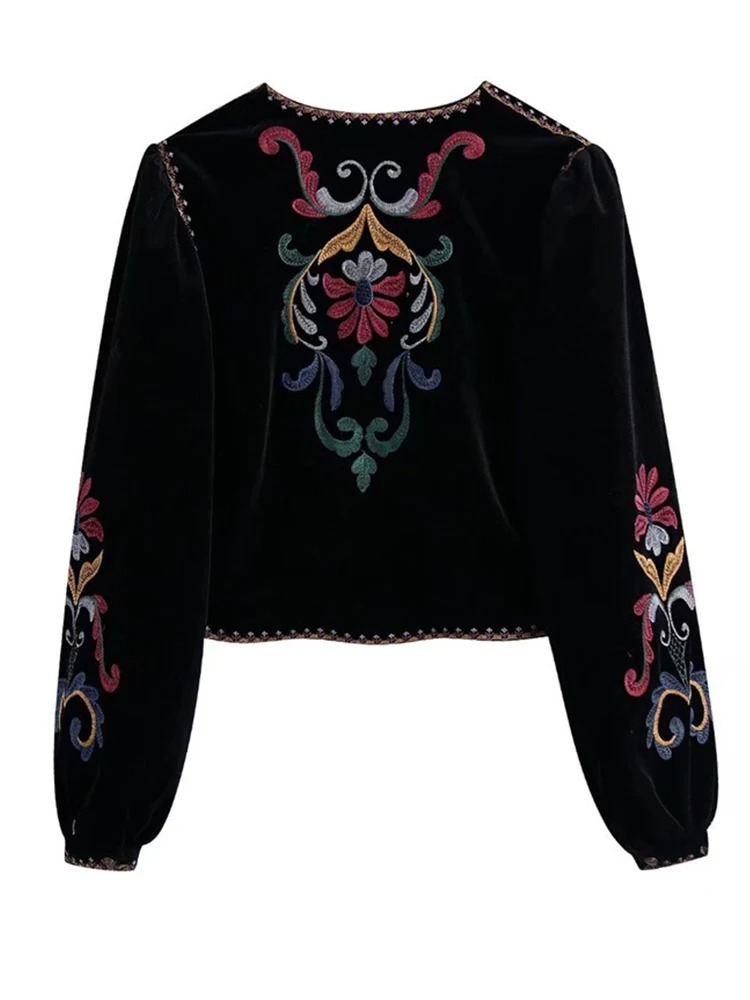 Veste velours slim femme brodé florale