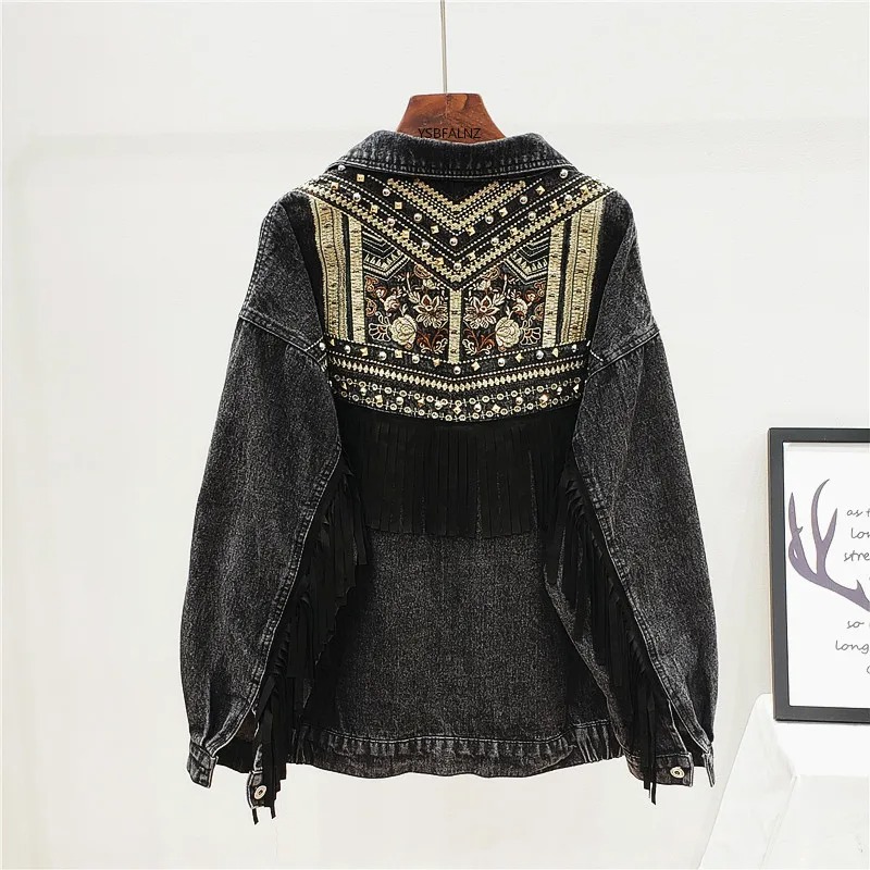 Veste à frange jean femme