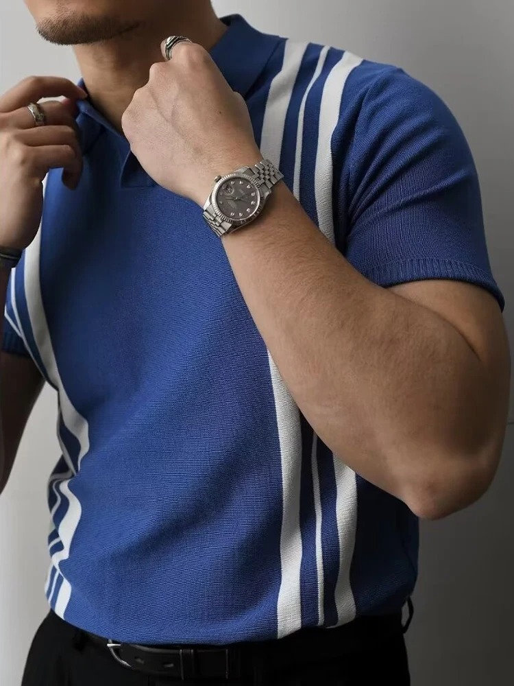 Polo bleu rayé homme