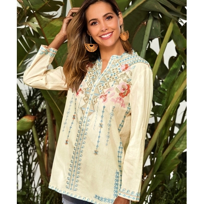 Chemisier broderie florale longue