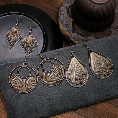 Ethnique-soie-g-om-trie-alliage-goutte-d-eau-boucles-d-oreilles-mode-bijoux-Vintage-gitane