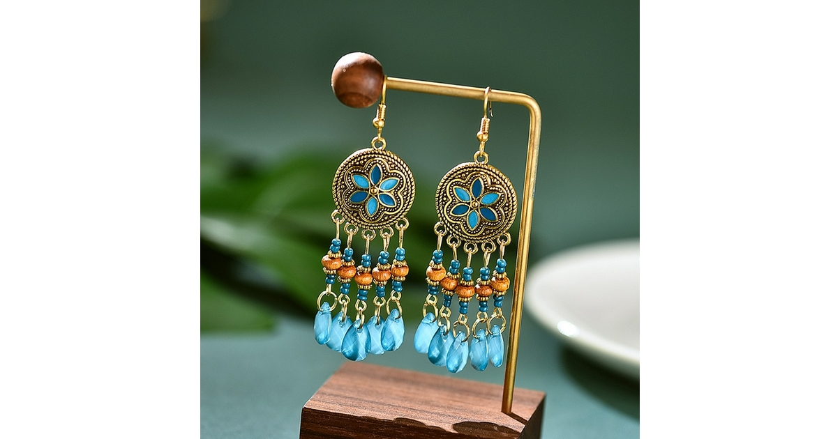 Boucles D'oreilles Hippies Chics Bronzes Vertes Et Turquoises