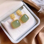 Boucles d Oreilles Carrées en Pierre Verte