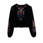 Veste velours slim femme brodé florale
