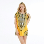Robe-africaine-pour-femmes-jaune-mignon-Sexy-T-shirt-traditionnel-imprim-Dashiki-boh-me