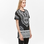 Dashiki-longue-robe-africaine-pour-femmes-en-coton-grande-taille-T-shirt-imprim-manches-courtes-noir