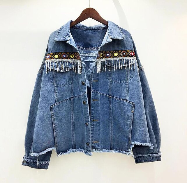 HOTIAN Veste En Jean Femme Vintage Demi-Saison Denim Côtelée - Style Motard