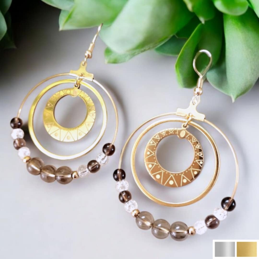Boucles doreilles Résonance – Cercles et pierres naturelles