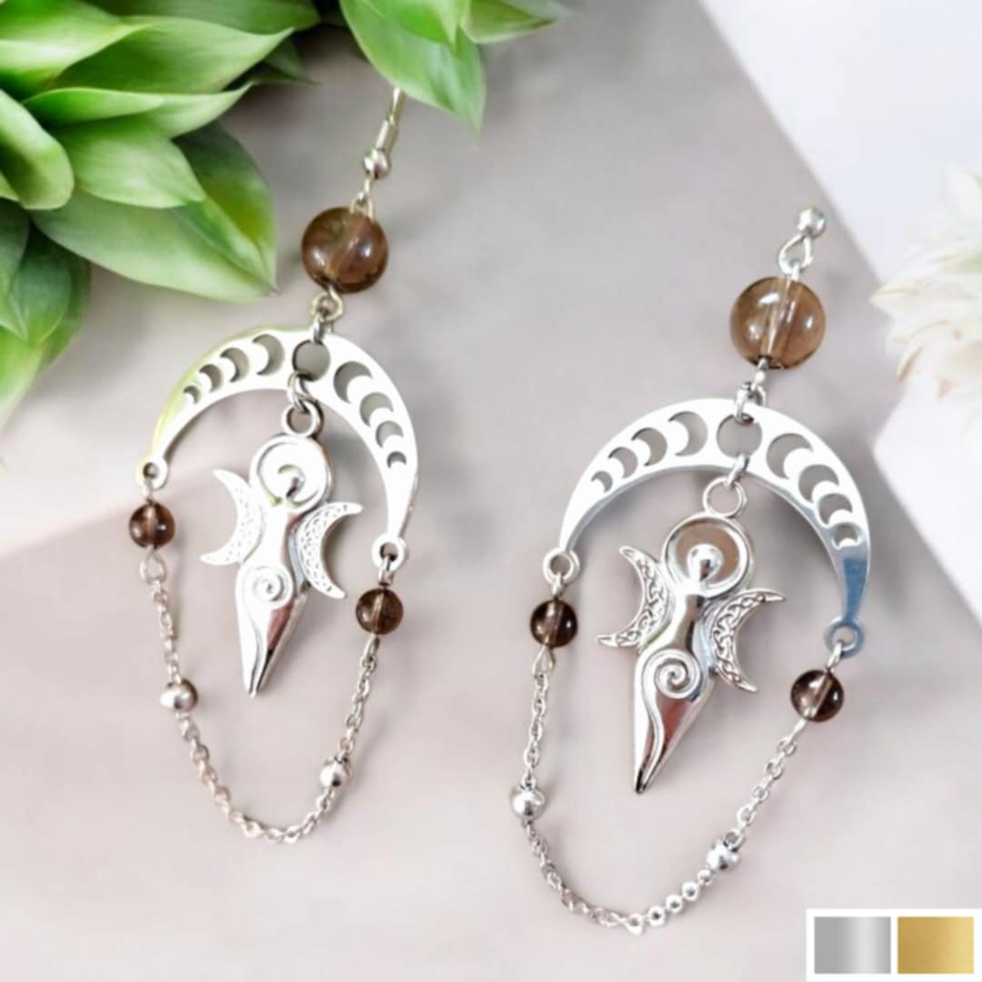 Boucles doreilles Plurielle – Phases de Lune et pierre naturelle