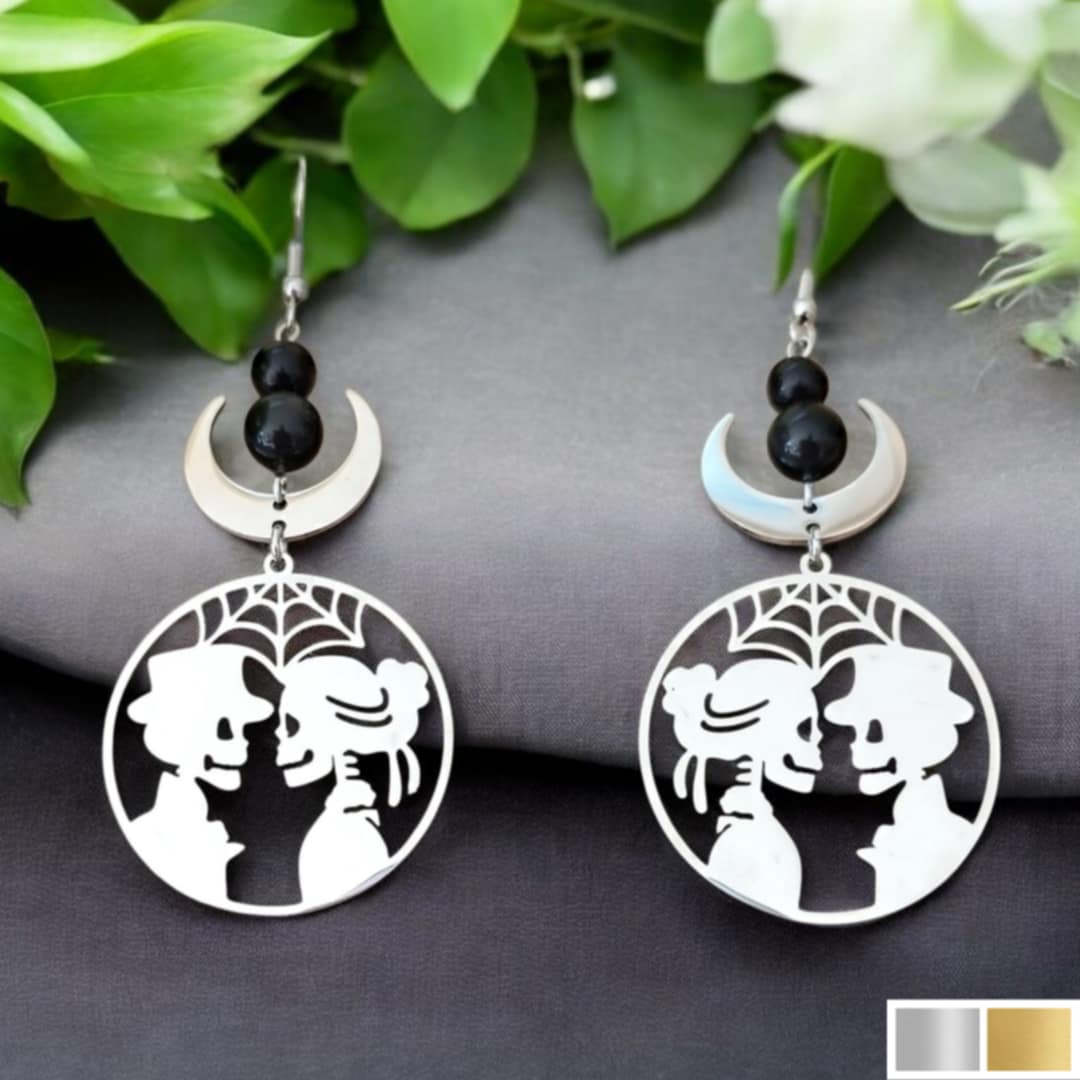 Boucles doreilles Altérité – Lune et pierre naturelle
