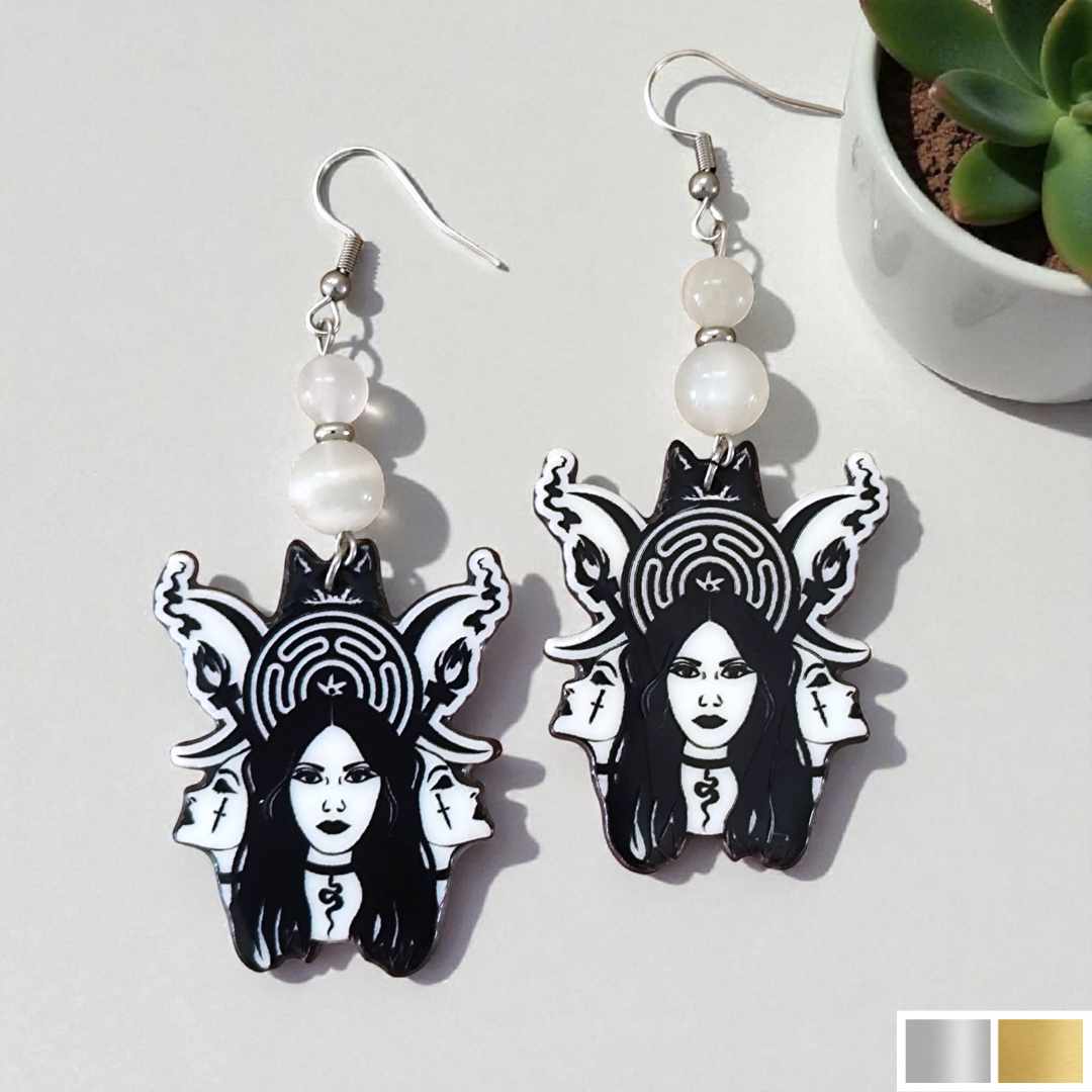 Boucles doreilles Lucide – Figure mystique et pierre naturelle  - hécate