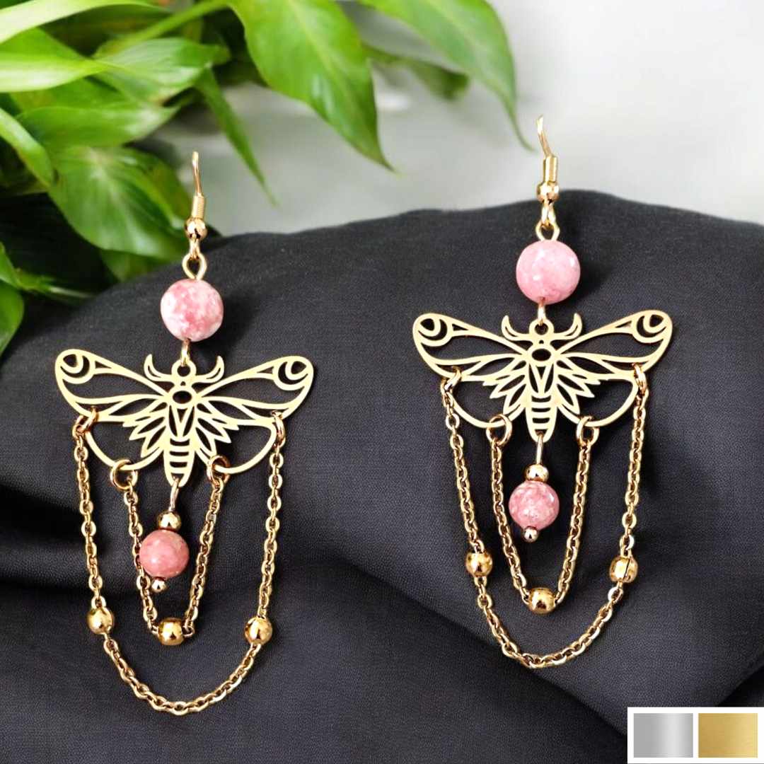 Boucles doreilles Apesanteur – Papillon et pierre naturelle