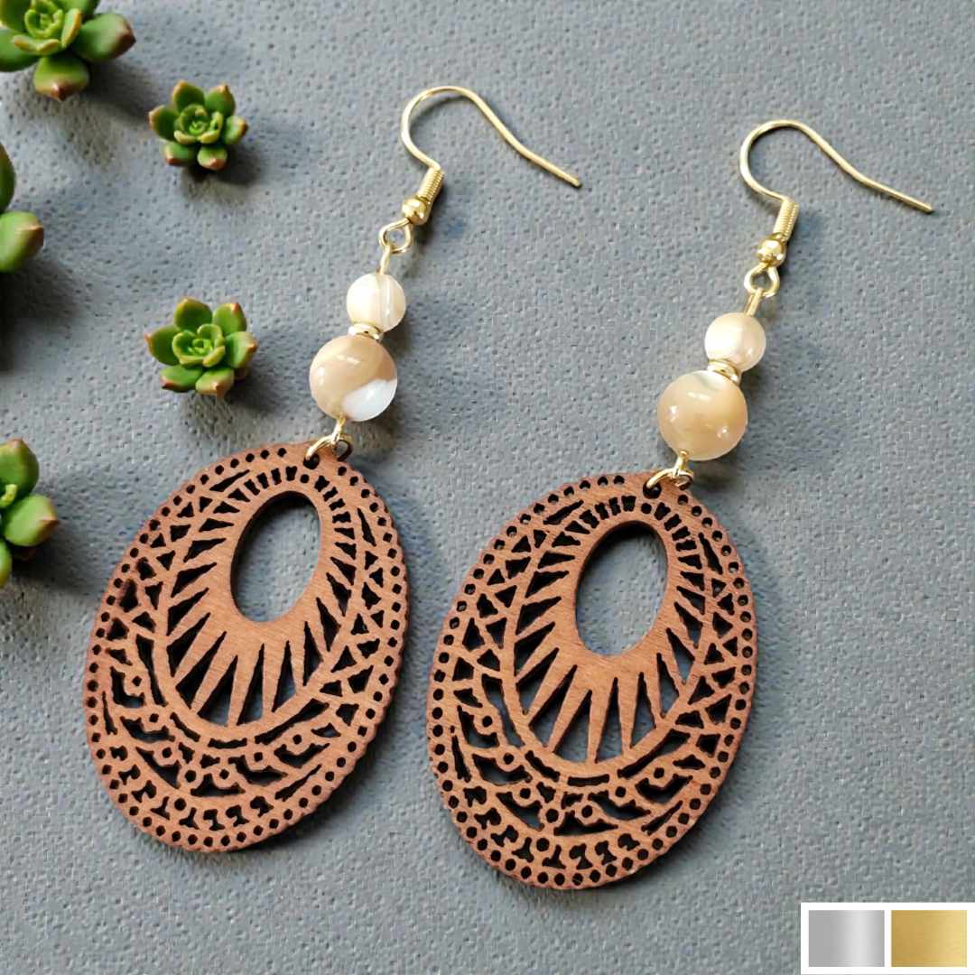 Boucles dOreilles en Bois Sienna Camel | Pierre Naturelle