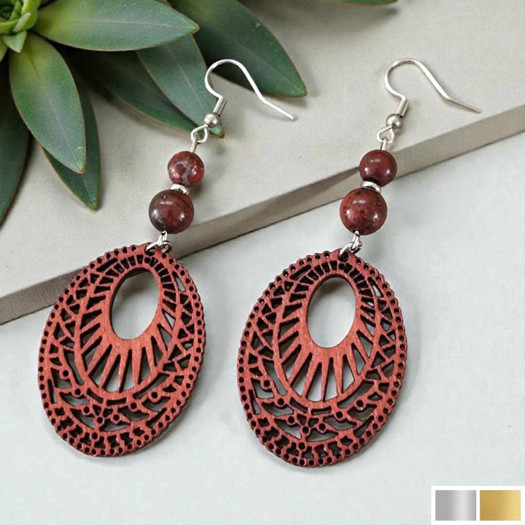 Boucles dOreilles en Bois Sienna Acajou | Pierre Naturelle