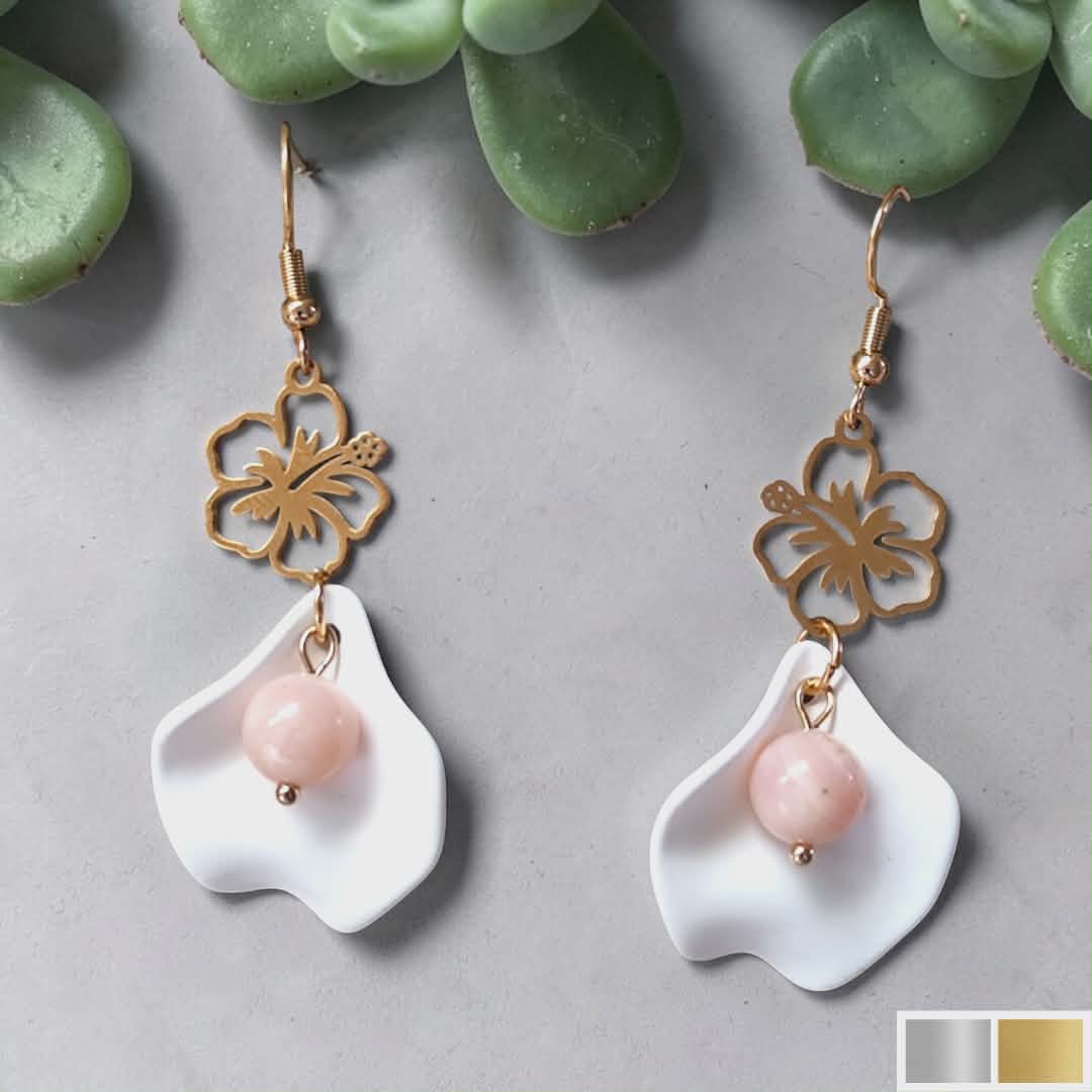 Boucles doreilles Nuance – Fleur et pierre personnalisables