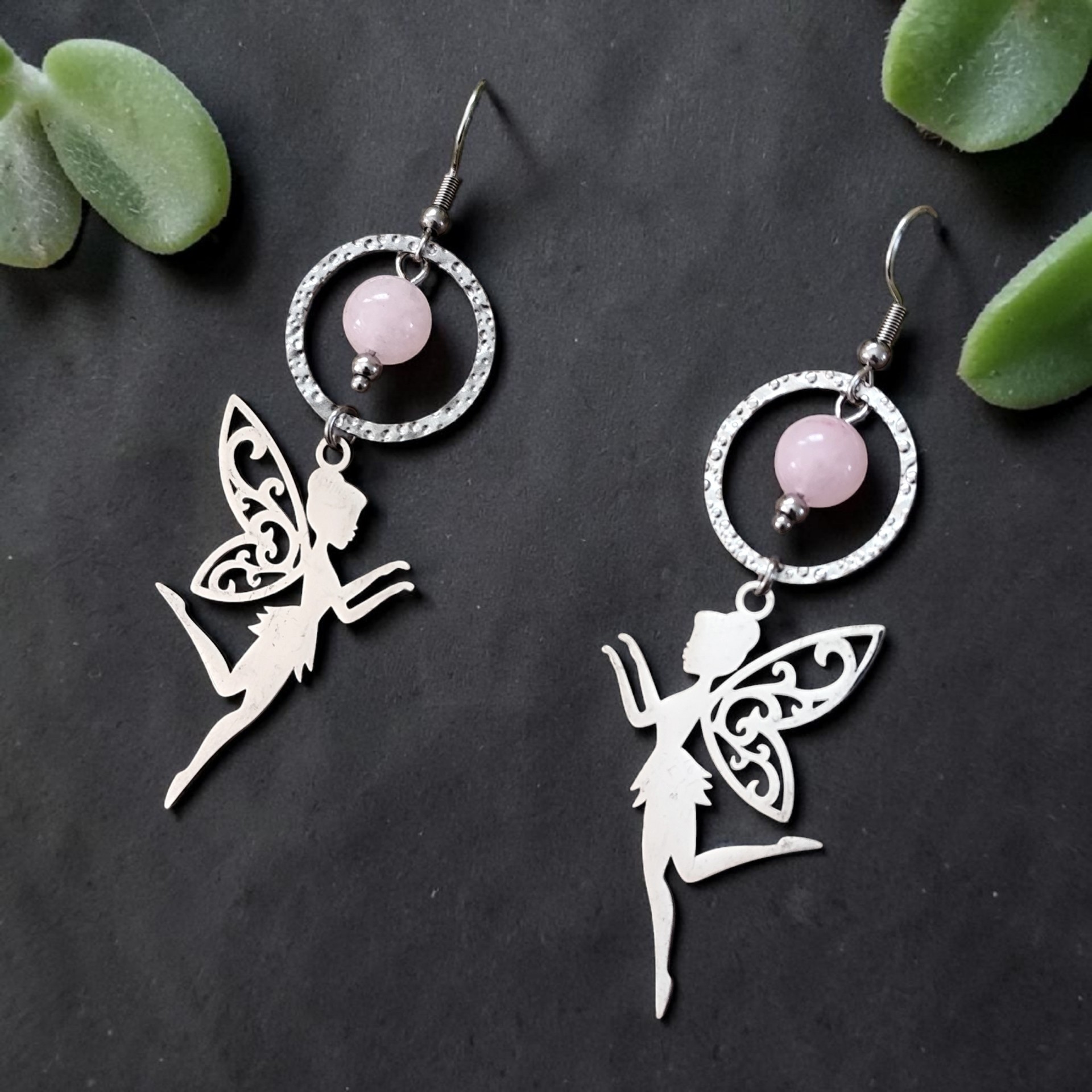 Boucles doreilles Faë – Fée et pierre naturelle