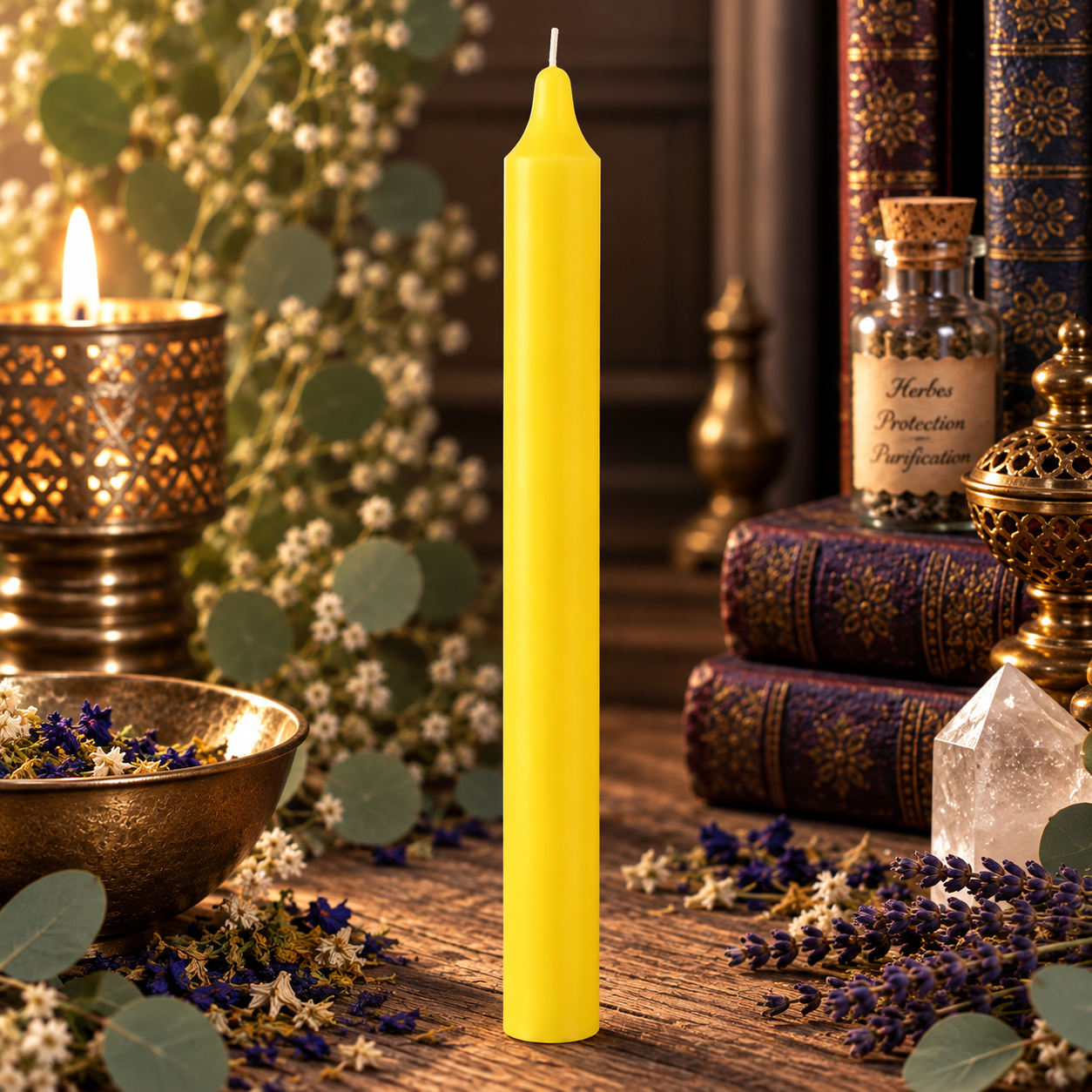 bougie-rituelle-jaune-22-cm-teintee-dans-la-masse